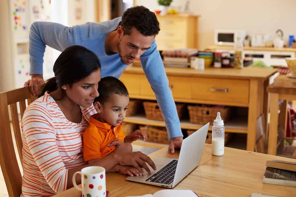 Family using laptop