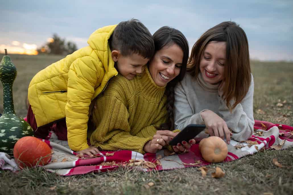 Parents and son outside