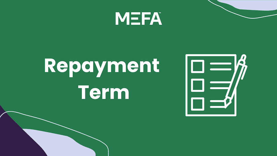 Pen and paper icon with text that reads, "Repayment Term"