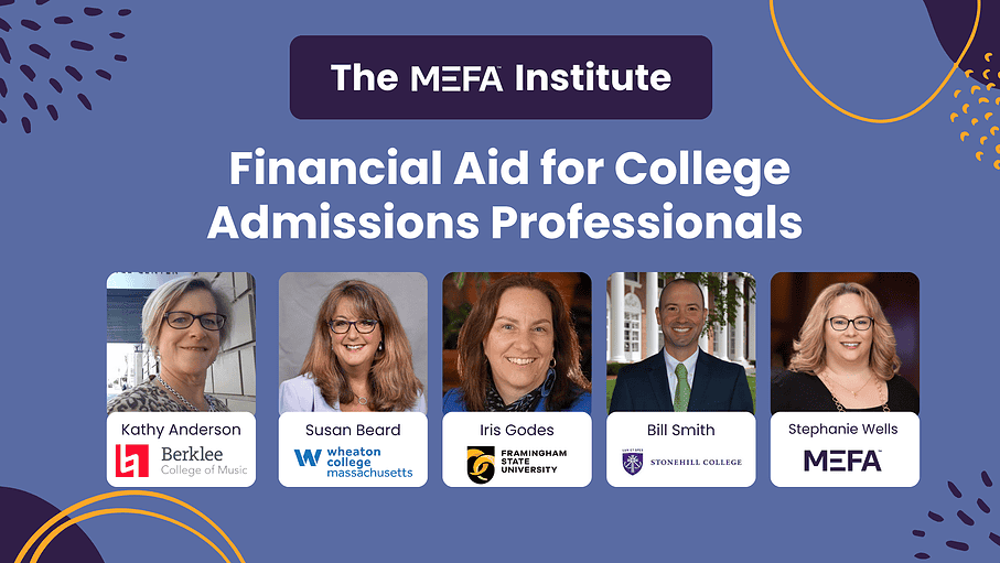 Graphic with title that reads Financial Aid for College Admissions Professionals