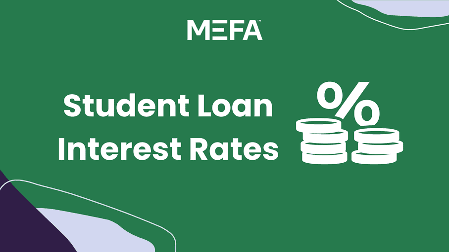 Coins and percentage icons with text that reads, "Student Loan Interest Rates"