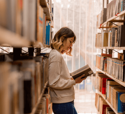 Student studying in library